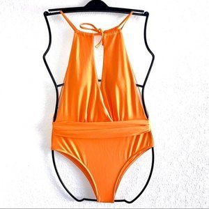 Cute Orange One Piece Swimsuit Size L